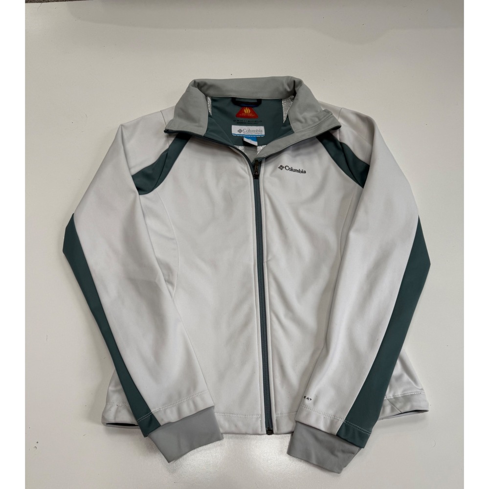 Columbia Omni-Heat Omni-Shield Softshell Jacket White Gray Full Zip Womens Small